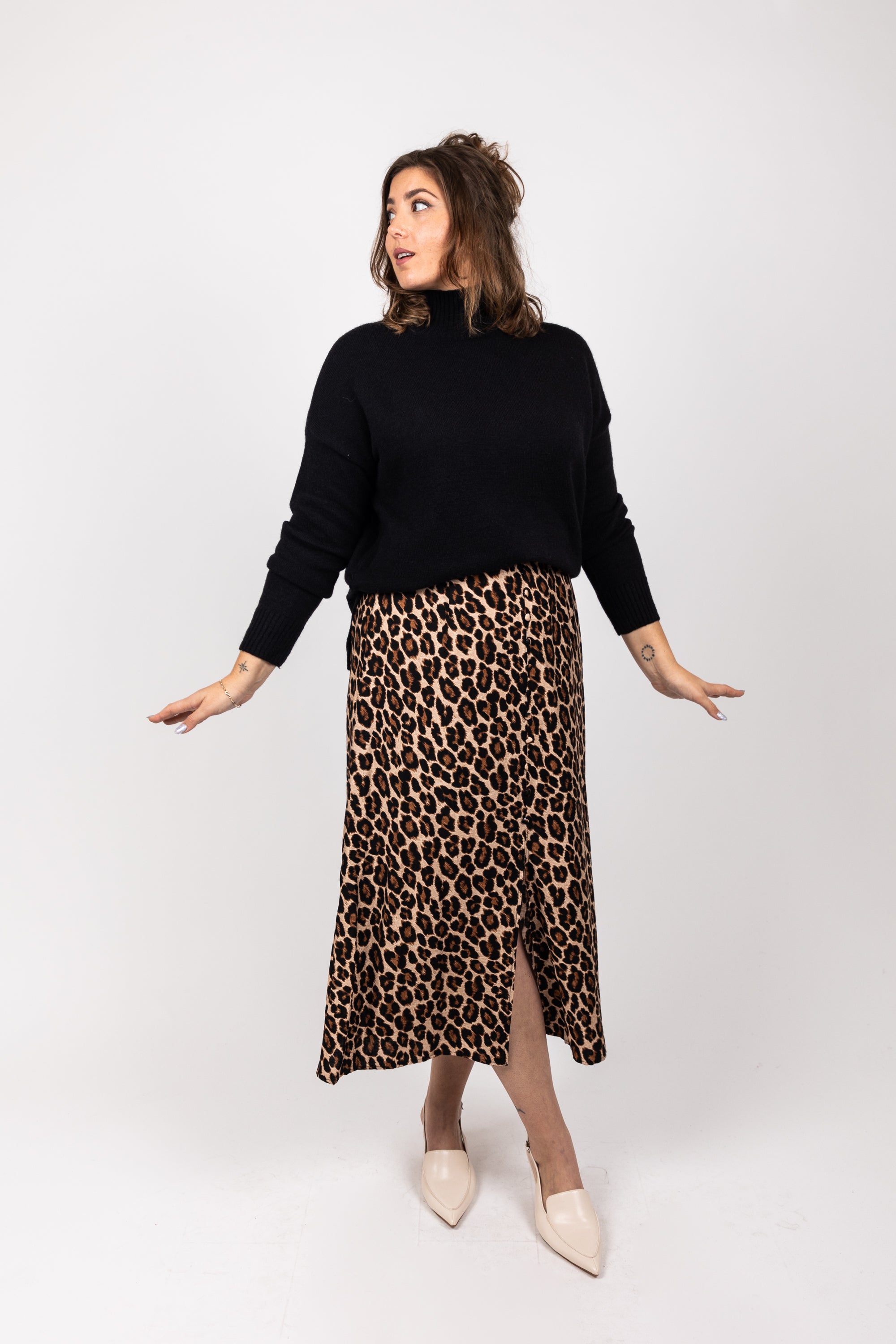 חצאית מנומרת ישרה