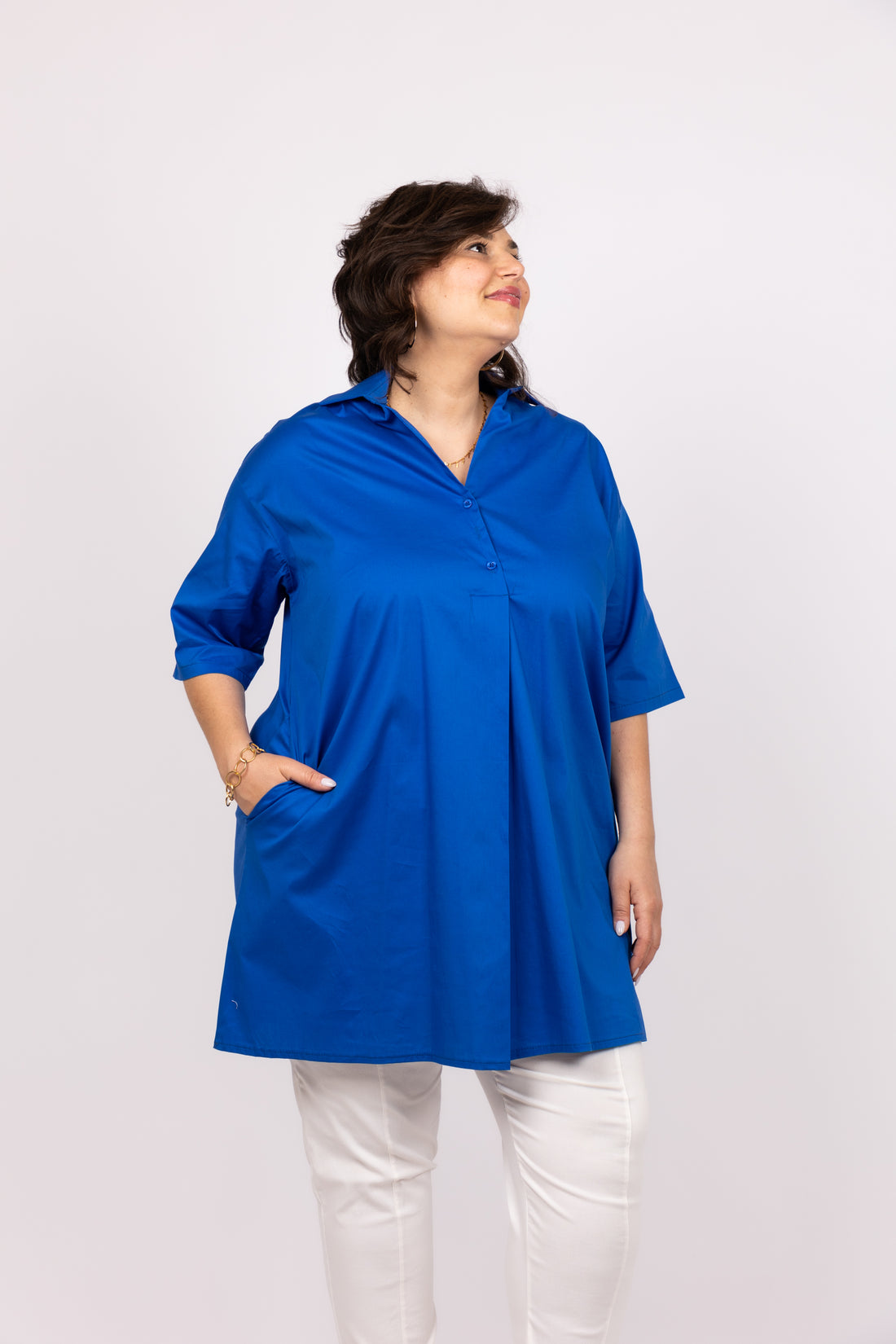 חולצת טוניקה כותנה כחול רויאל