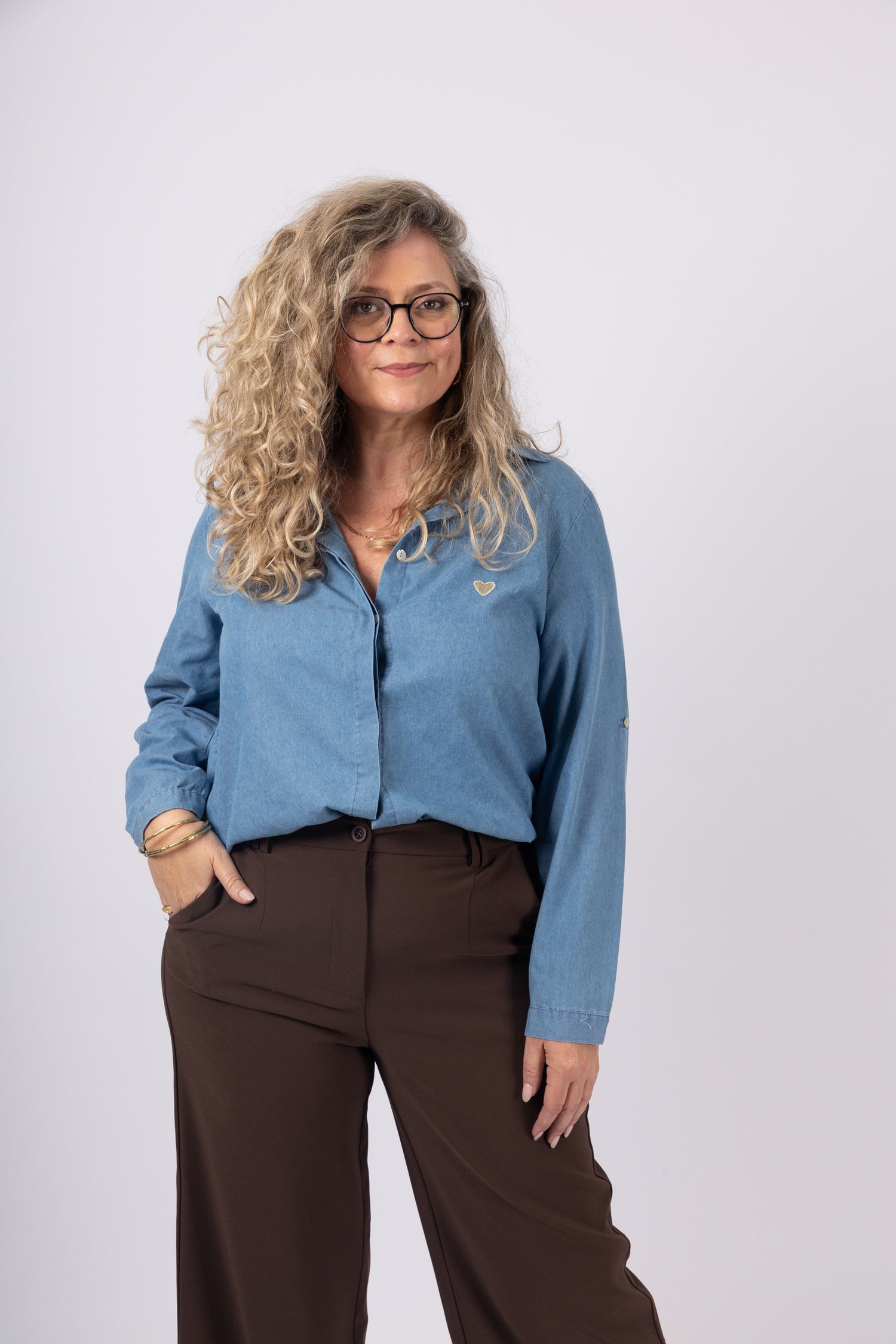 מכנסיים אלגנטיים גזרה גבוהה חומים