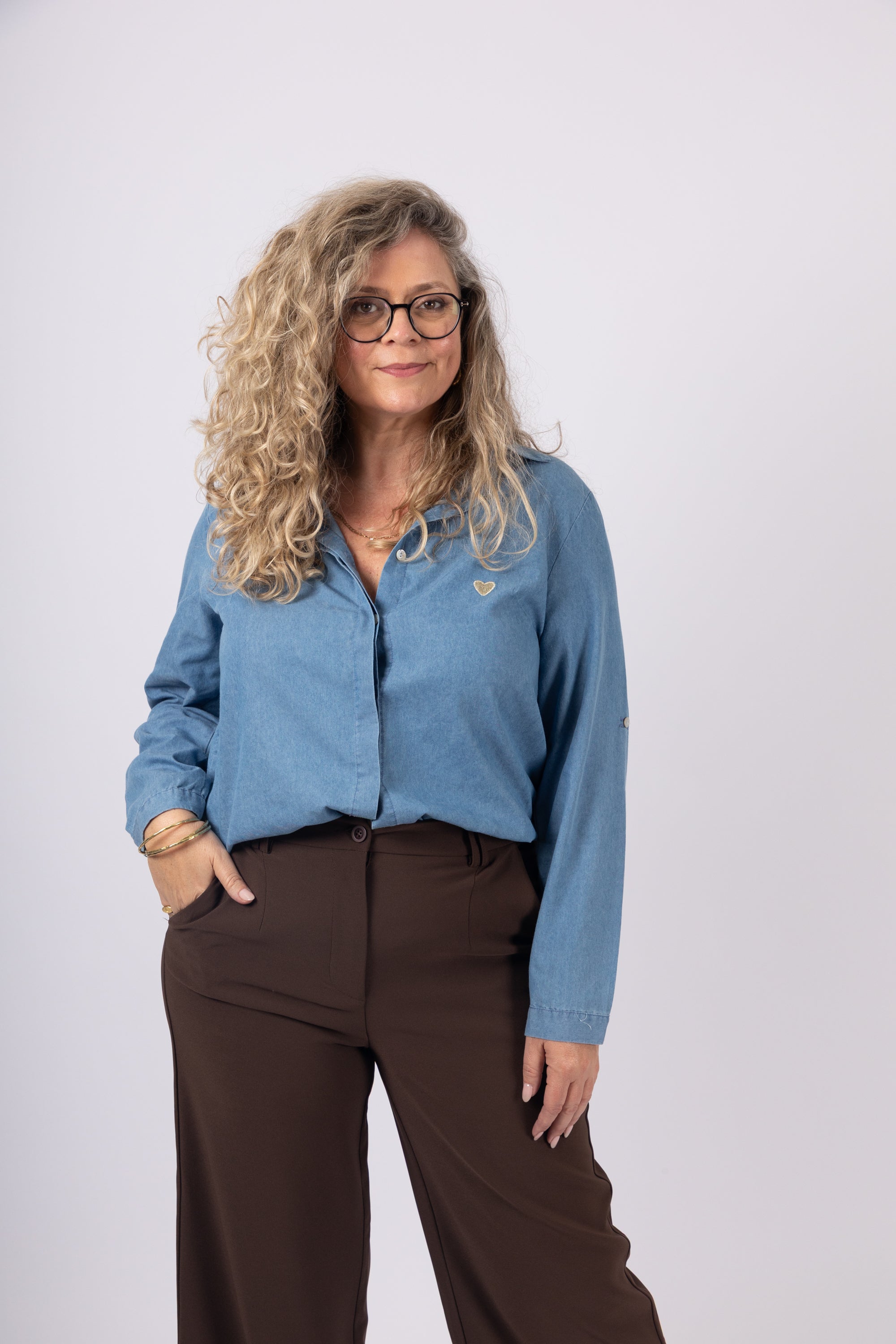מכנסיים אלגנטיים גזרה גבוהה חומים
