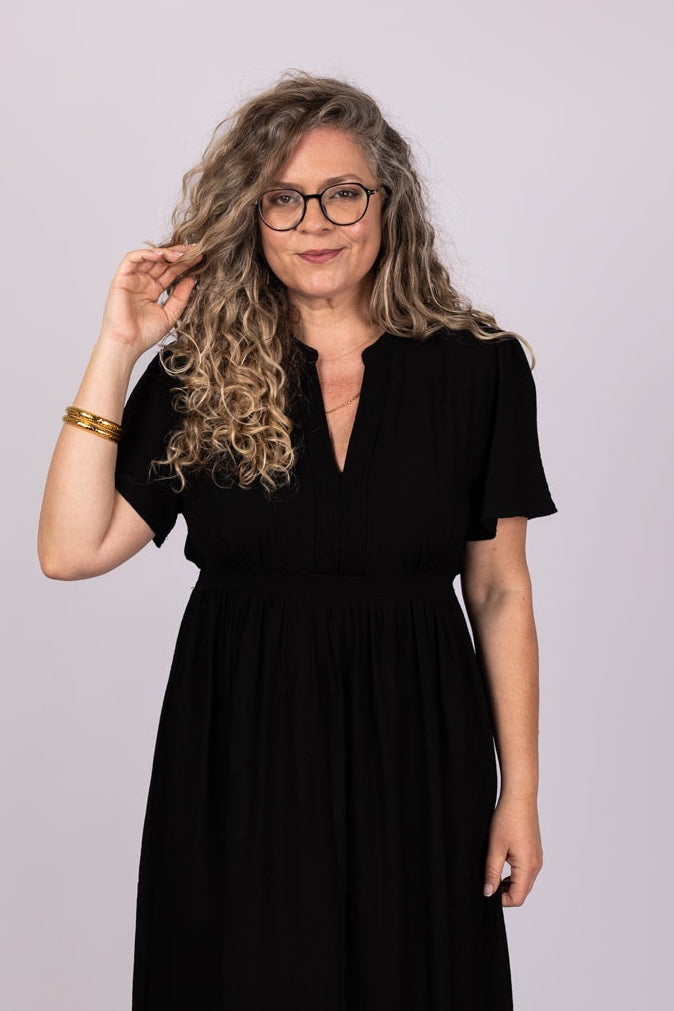 שמלת צווארון סיני שחורה