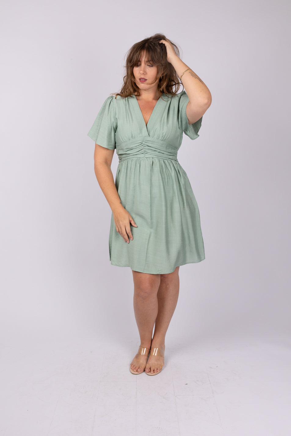 שמלת כיווצים ירוקה